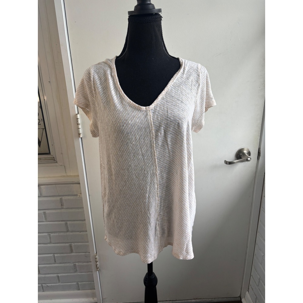 Sundance 100% Linen V-Neck T-Shirt medium boho campcore layered minimalist